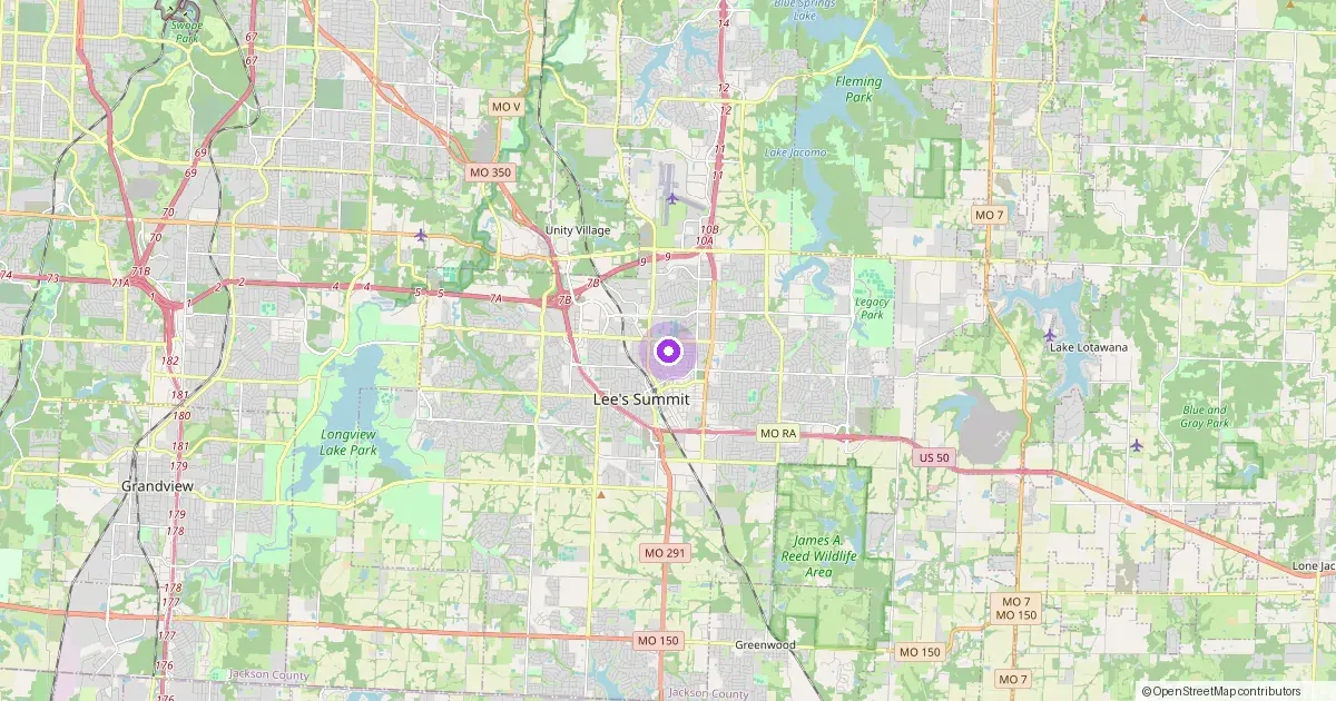 Map showing Lee's Summit, MO in Jackson County — part of the 2k Web Developments service area.