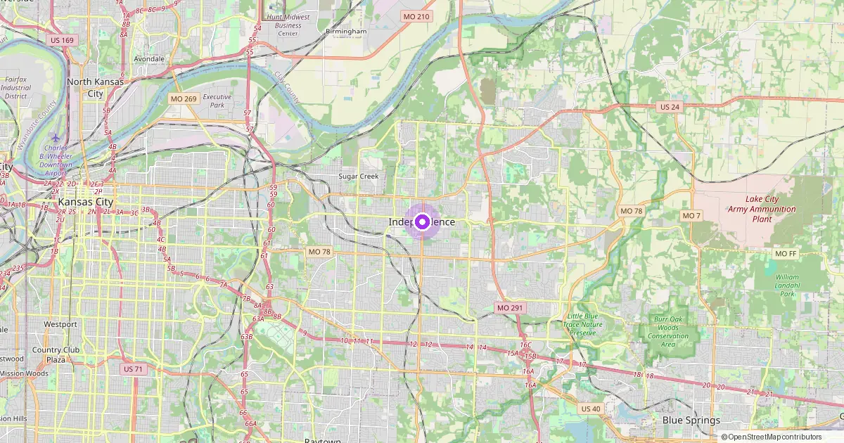 Map showing Independence, MO in Jackson County - part of the 2k Web Developments service area.