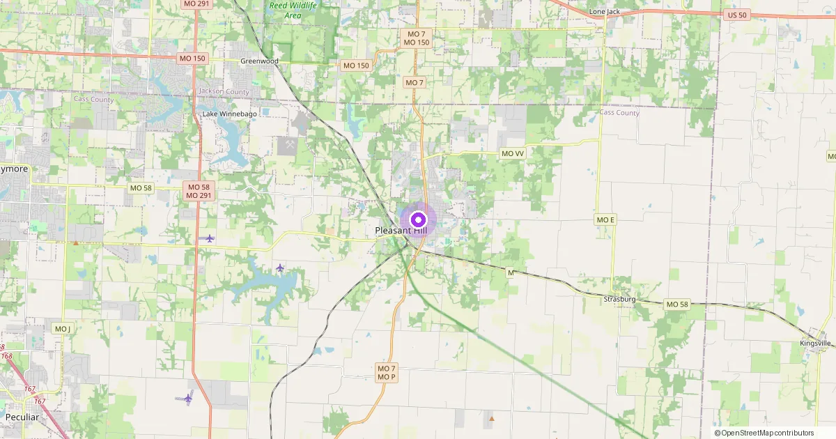 Map showing Pleasant Hill, MO in Cass County - part of the 2k Web Developments service area.