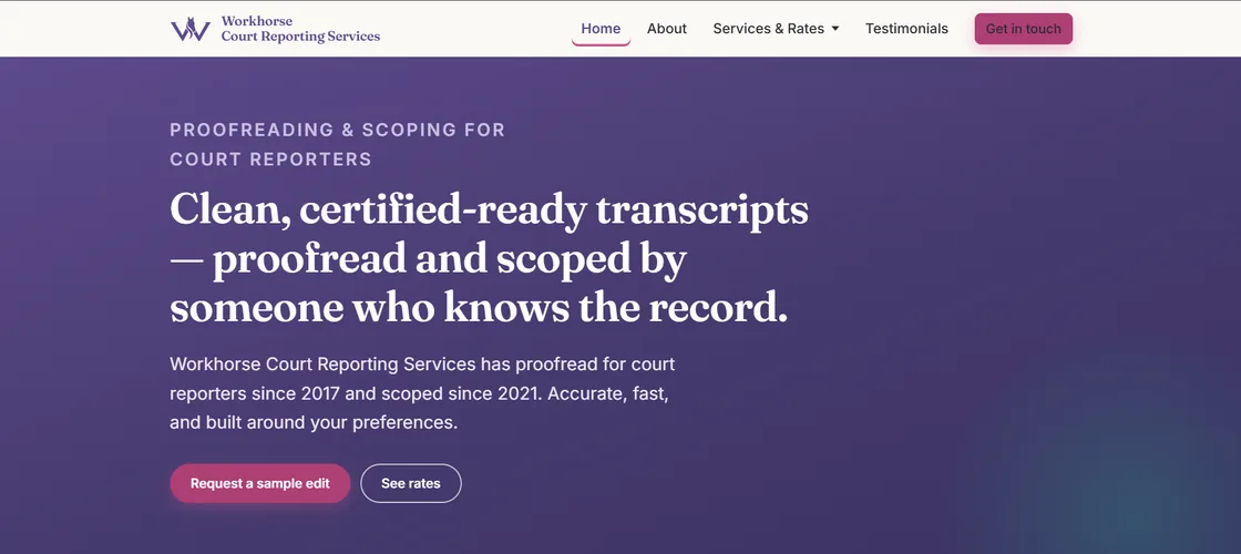 Workhorse Court Reporting Services website