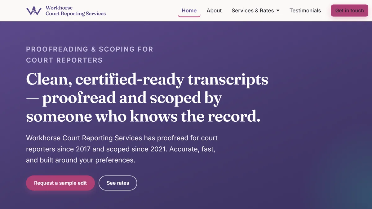 Workhorse Court Reporting Services website